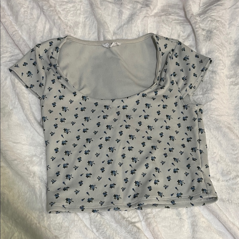 Floral Crop Top - White and Blue